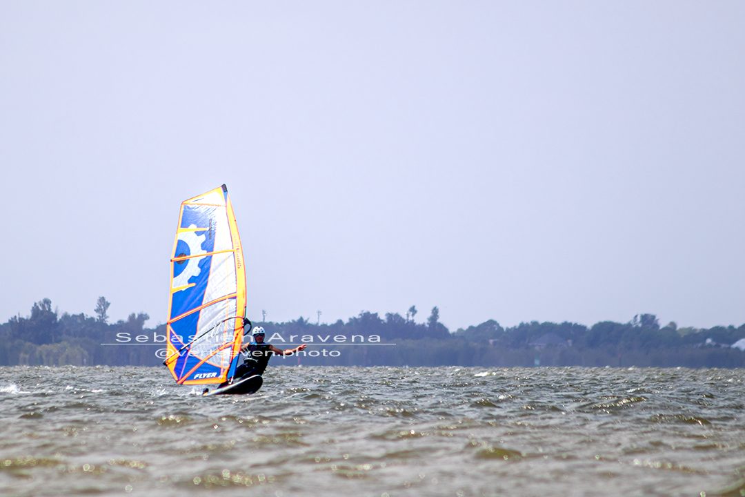 Wing Foilers and Windsurfers on the Windward (North) Side of the 520 on a Windy Spring Day