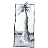 Alcohol marker black and grey plein air drawing of tall palm tree in Lahaina, Hawai'i. Drawing by Sebastian Aravena.