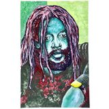 Gouache portrait painting of pioneer Reggae musician Peter Tosh. Painting by Sebastian Aravena.